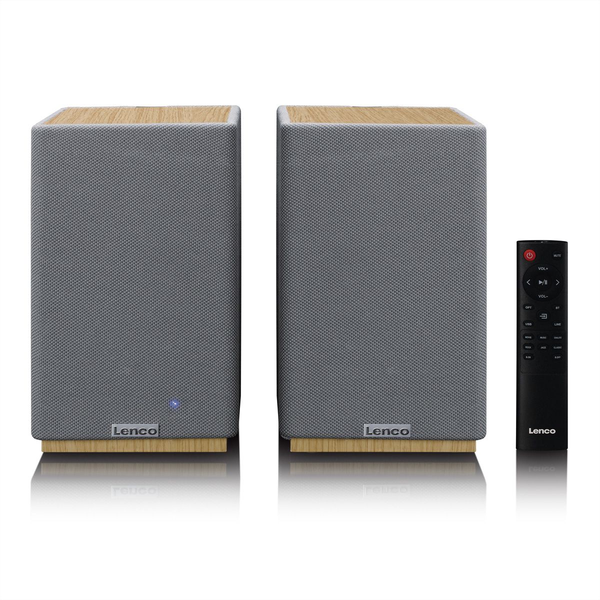 Lenco Aktiv Lautsprecher, 2x40W, Wood,, BT, opt.In, USB, AUX, SUB-Out, IR-FB.