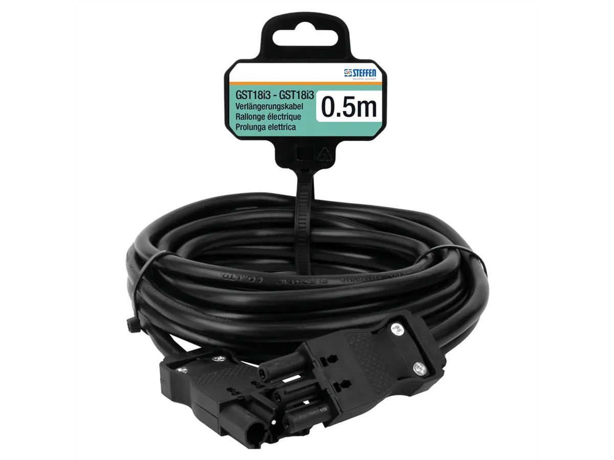 Steffen Verlängerungskabel Td, GST18i3-GST18i3, 0.5m schwarz