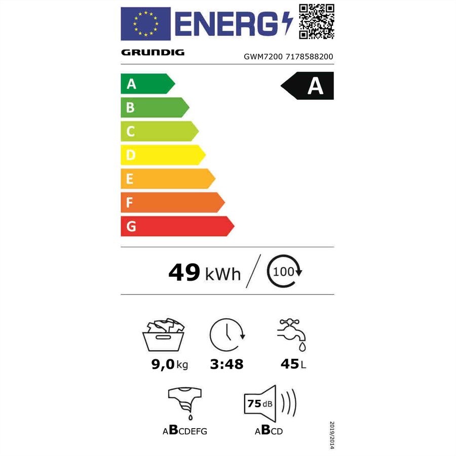 Grundig Waschmaschine WM7200, 9kg, A, weiss