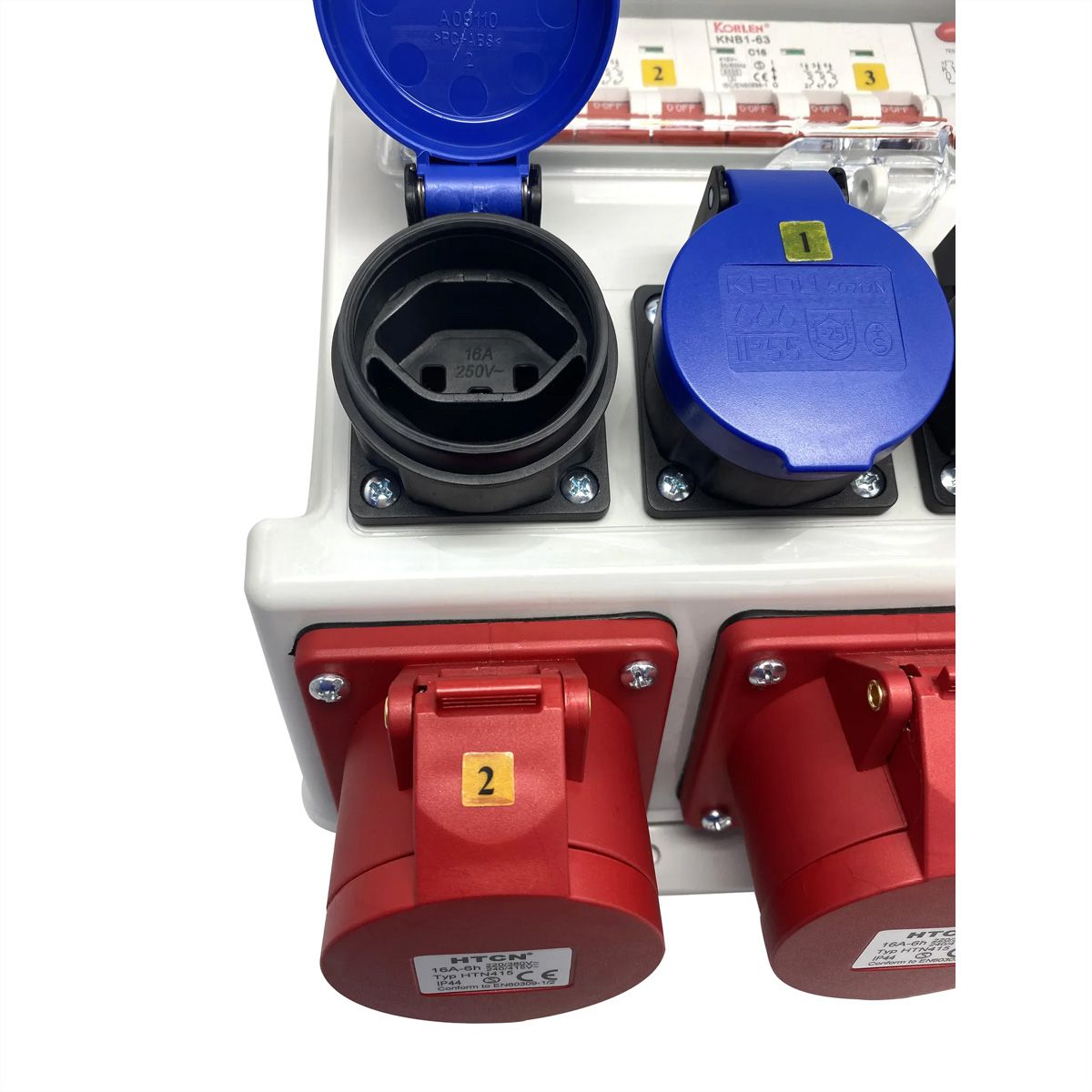 Stromverteiler 16A IP44/IP55 + FI Input, 1x CEE16/5 Output: 2xCEE16/5 2xT23 2xT25, grau