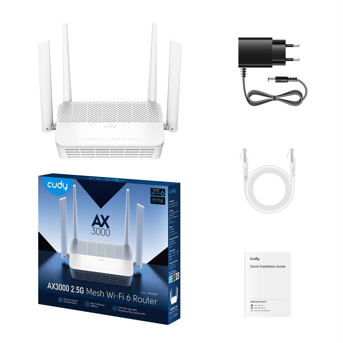 CUDY WR3000P AX3000 Routeur 2.5G Mesh Wi-Fi 6 PoE