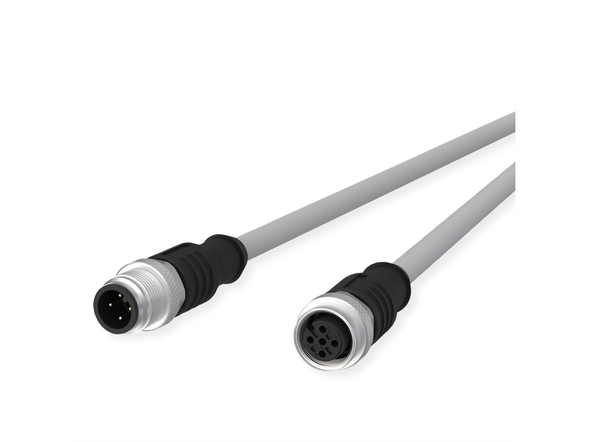 METZ CONNECT M12 Sensor-/Aktorleitung, A-kodiert, M12 Stecker gerade - M12 Buchse gerade, grau, 5 m