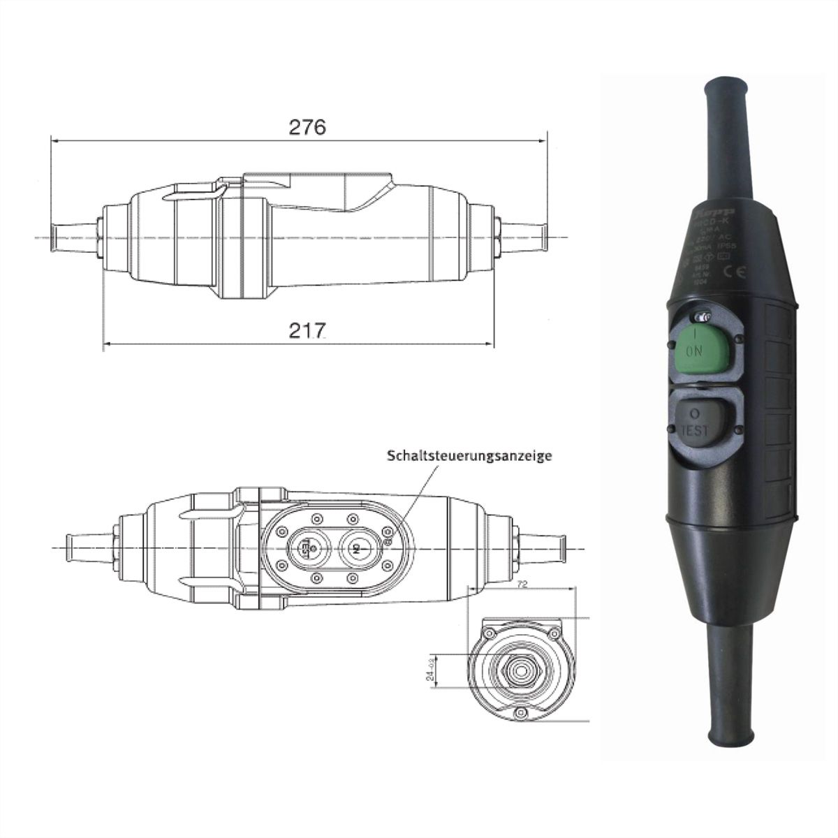 BACHMANN PRCD-K 230 V, 16 A, 30 mA, Schnurzwischengerät schwarz, IP55