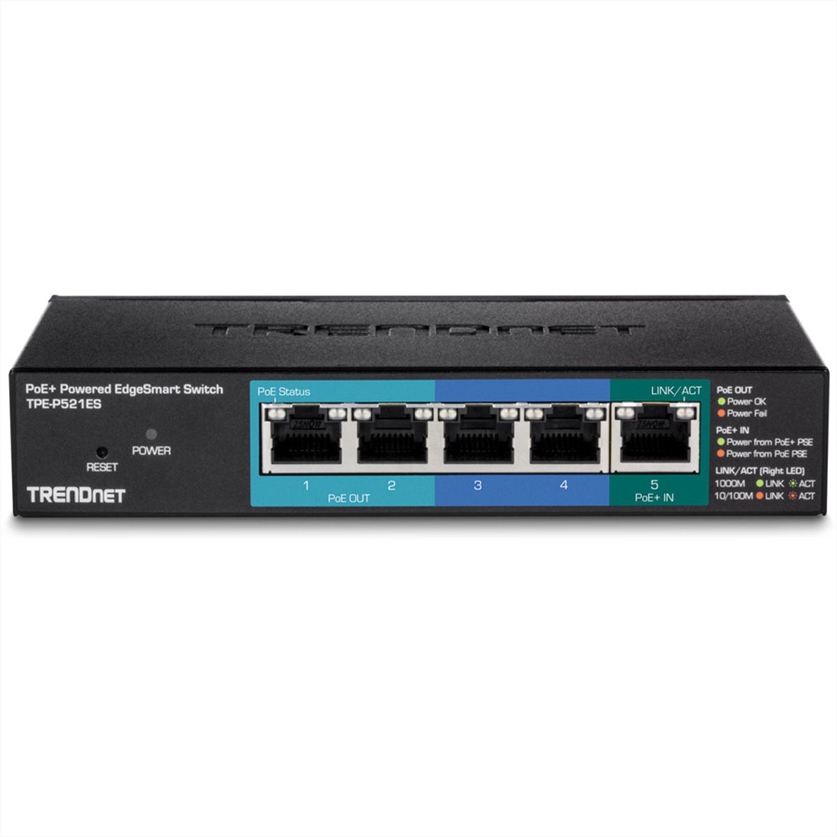 TRENDnet TPE-P521ES Switch EdgeSmart alimenté PoE+ Gigabit à 5 ports avec passthrough PoE