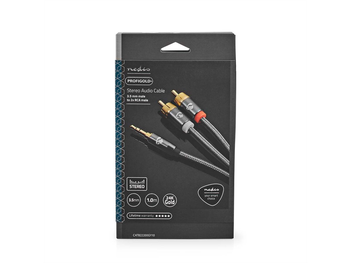 Nedis Stereo-Audiokabel, 1x Klinken ST, 2x Cinch ST, grau, 1 m