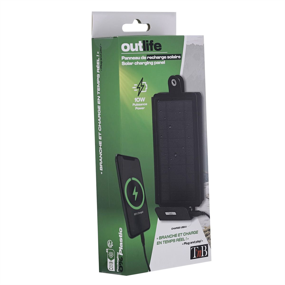 Panneau solaire T'nB OUTLIFE 10W, noir, USB-C, 6W, IP65, noir, 4 Meter