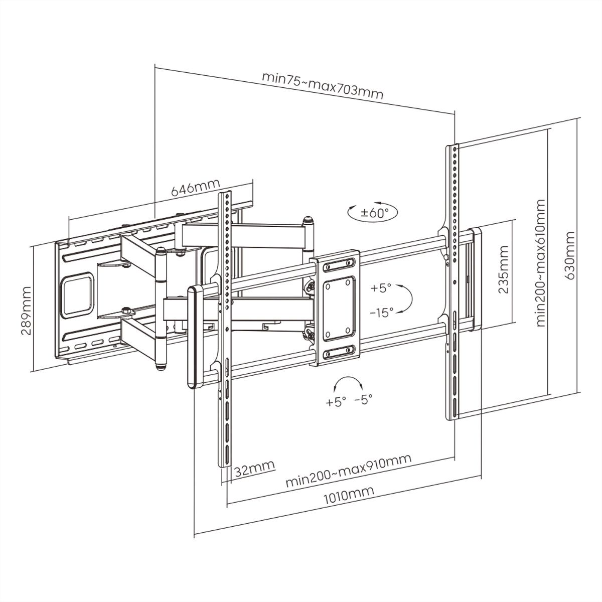 VALUE Support mural pour écrans LCD, flexible, 60–120 pouces, jusqu'à 120 kg