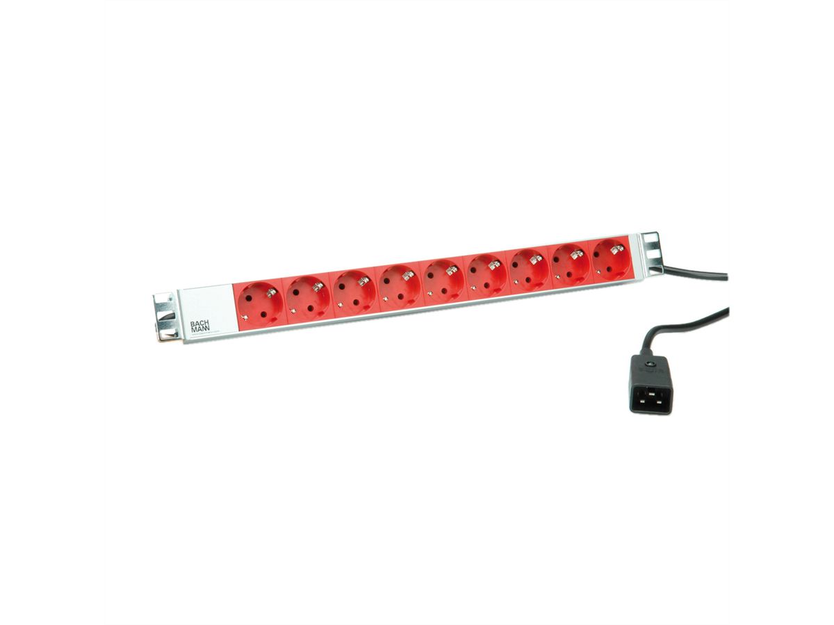 BACHMANN Prise multiple 19", 9x, 3600W, prise PC (IEC320 C20), argent