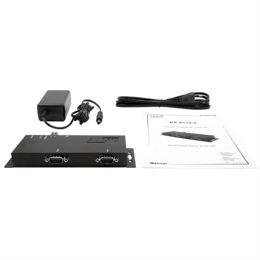 EXSYS EX-6112-2 Ethernet zu Seriell 2 x RS-232 mit 9 Pin Stecker