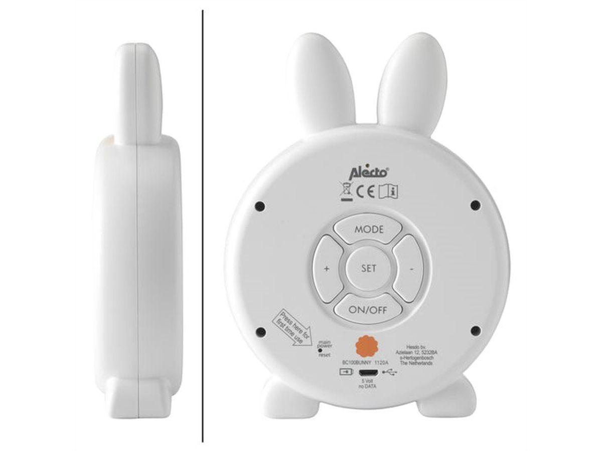 Alecto BC100BUNNY Schlaftrainer, Nachtlicht und Wecker, Weiss