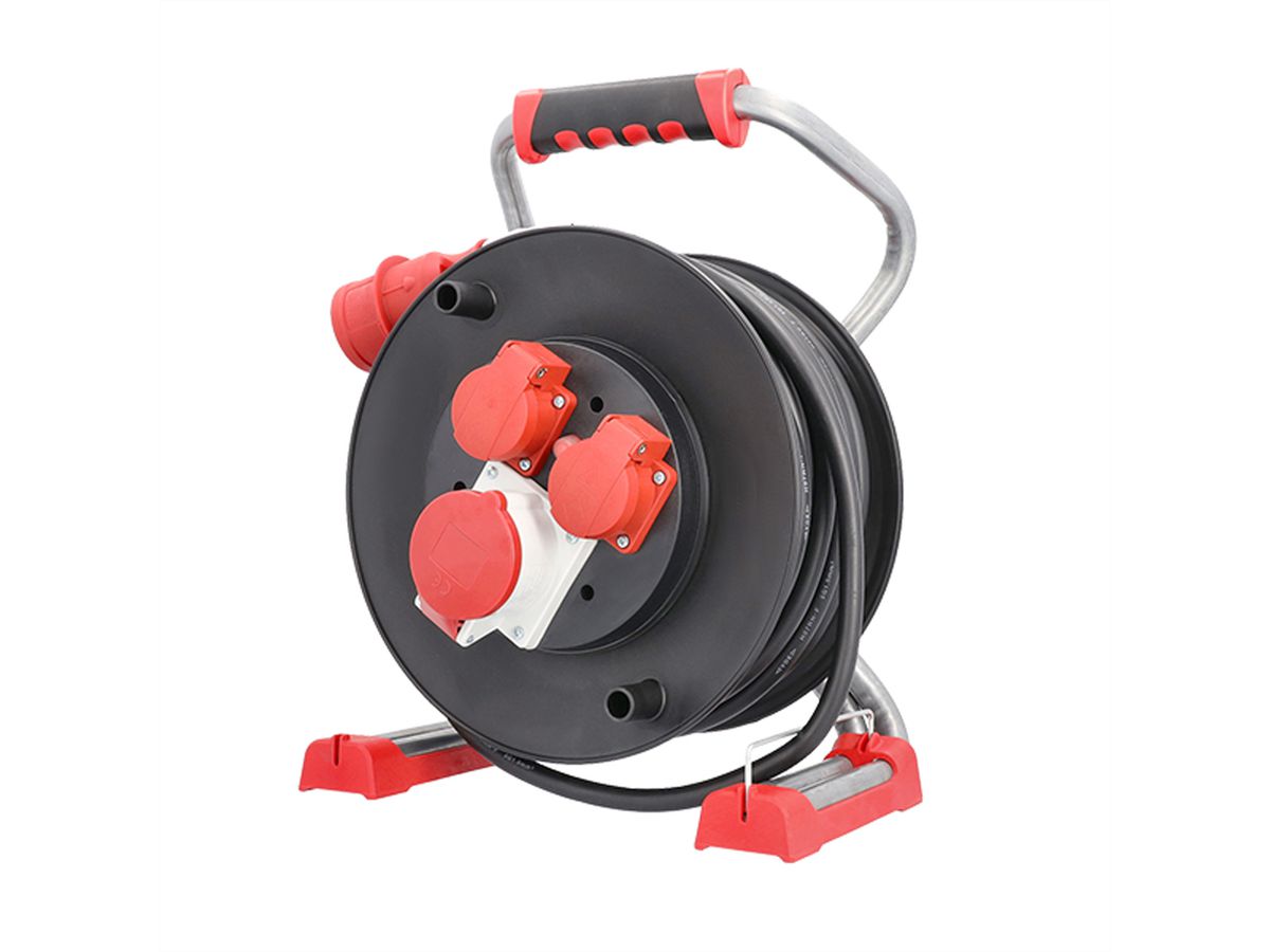 BACHMANN Profi-CEE-Kabeltrommel, 2x CEE7/3, 1x CEE 400V/16A, H07RN-F 5G1,5mm² 25m