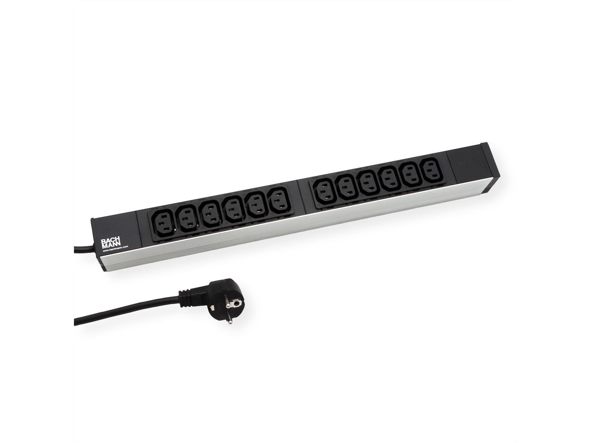 BACHMANN Steckdosenleiste 19" 1HE 12x C13 Buchse, Schutzkontakt-Stecker