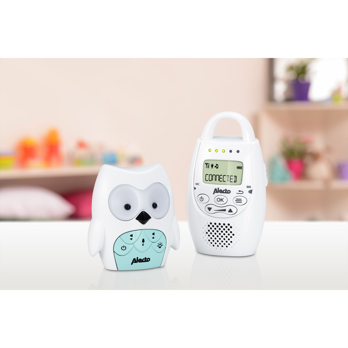 Alecto Digitales Bébéphone DBX-84, Chouette, blanc/vert menthe