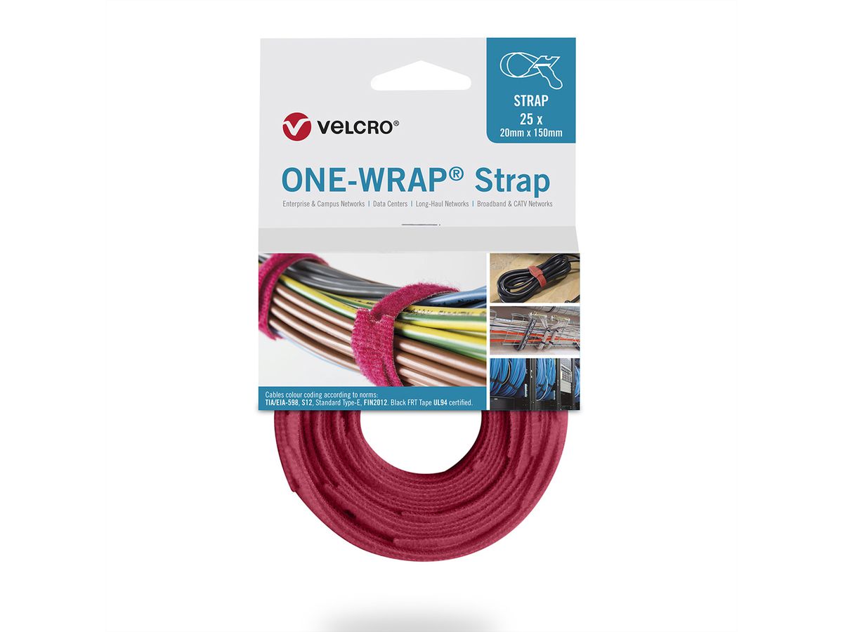 VELCRO® One Wrap® Strap 13mm x 200mm, 25 pièces, rouge