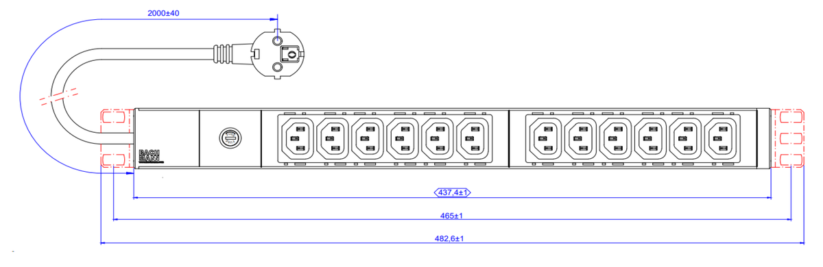BACHMANN 19" 1HE 12xC13 2,0m CEE7/7