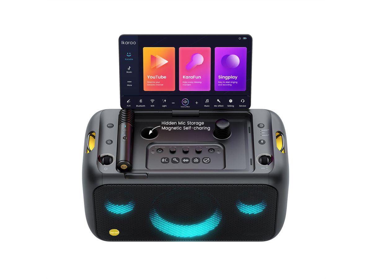 Ikarao Karaokebox Break X1 13" Screen , 2 Mikrofone, 800W max, BT/AUX/USB/SD