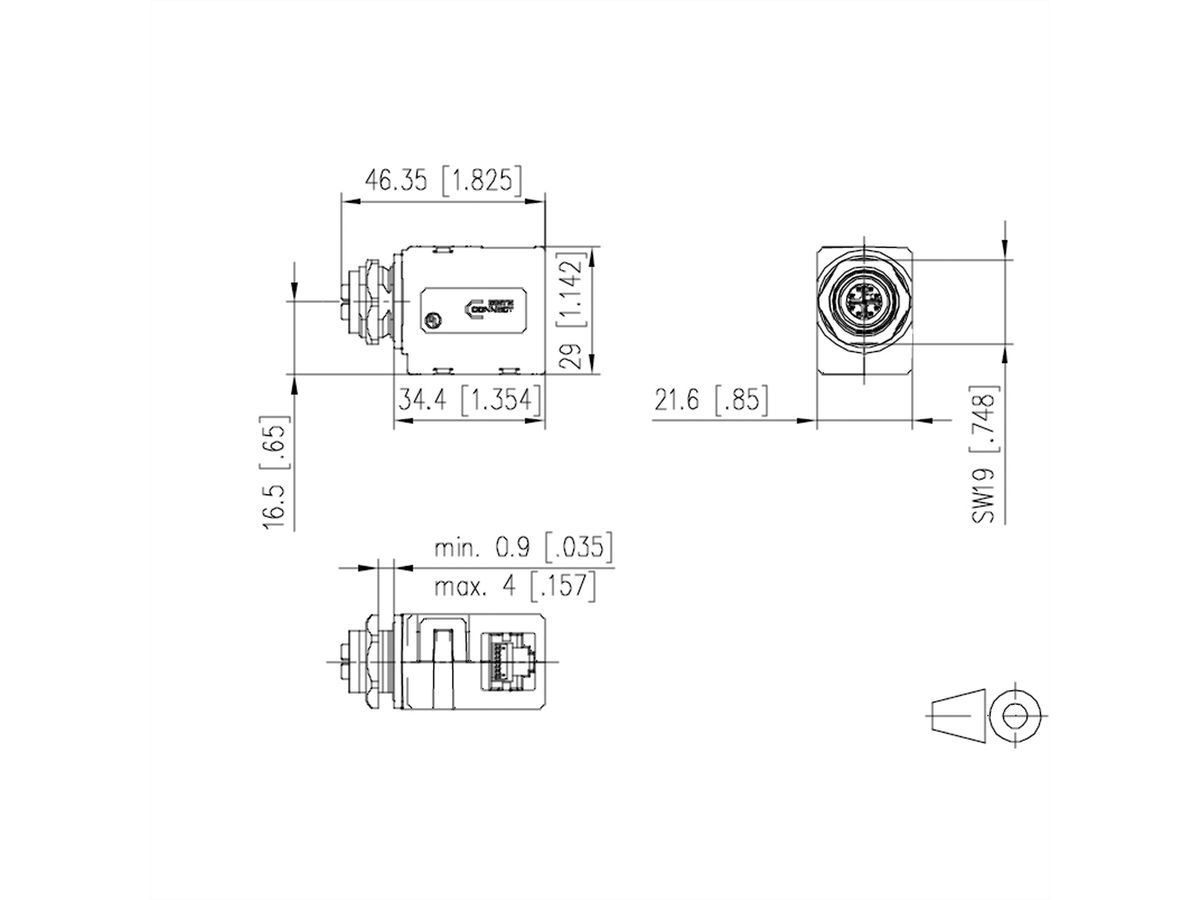 METZ CONNECT Traversées de cloison pour armoire électrique M12 , codage X, sur RJ45 - coudée