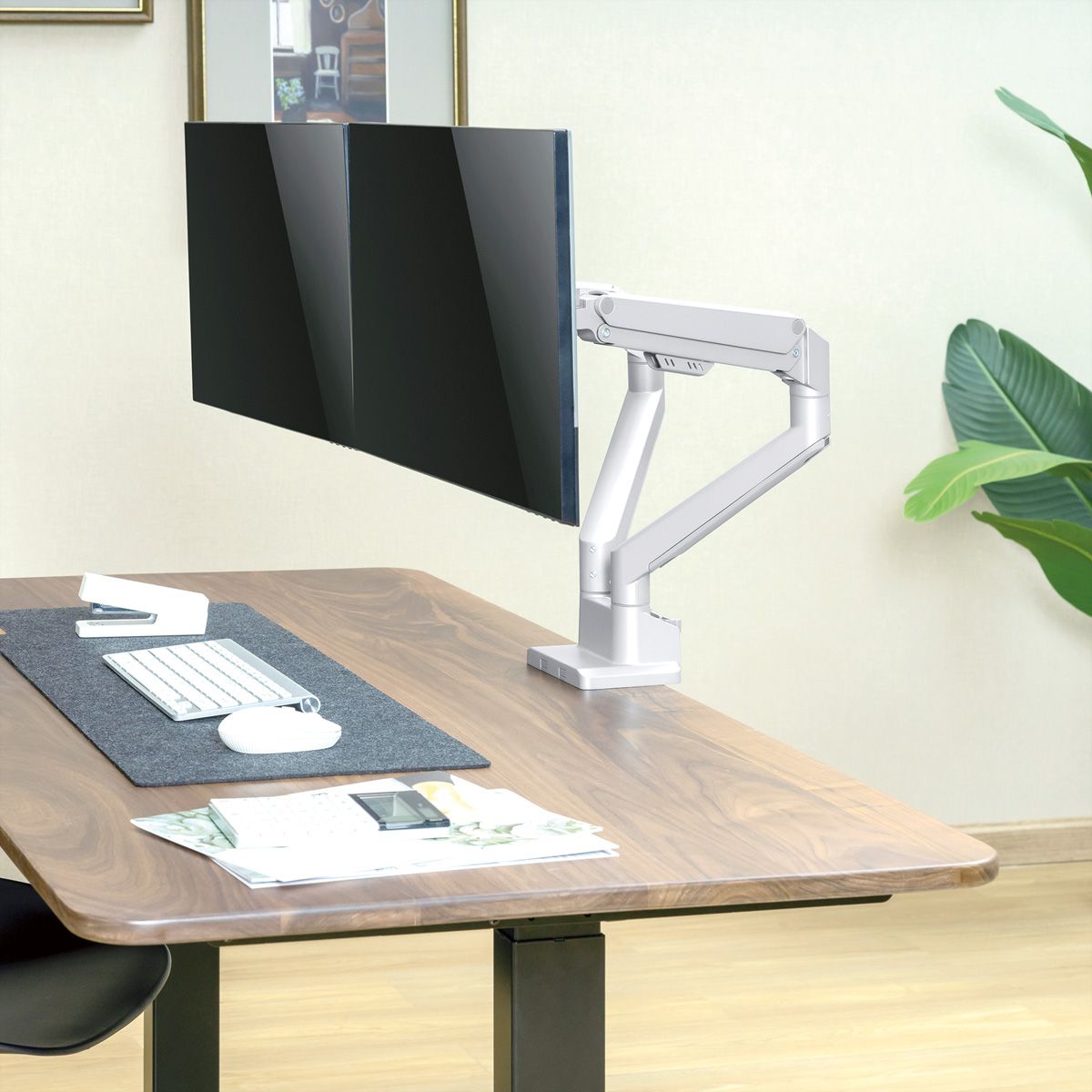 ROLINE Support double LCD, vérin à gaz, 5 articulations, fixation sur bureau, 17-23", jusqu'à 2x 9 kg, argent