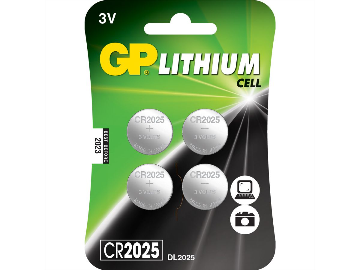 GP Batteries Knopfzelle CR2025, 3V, 4Stk., Lithium