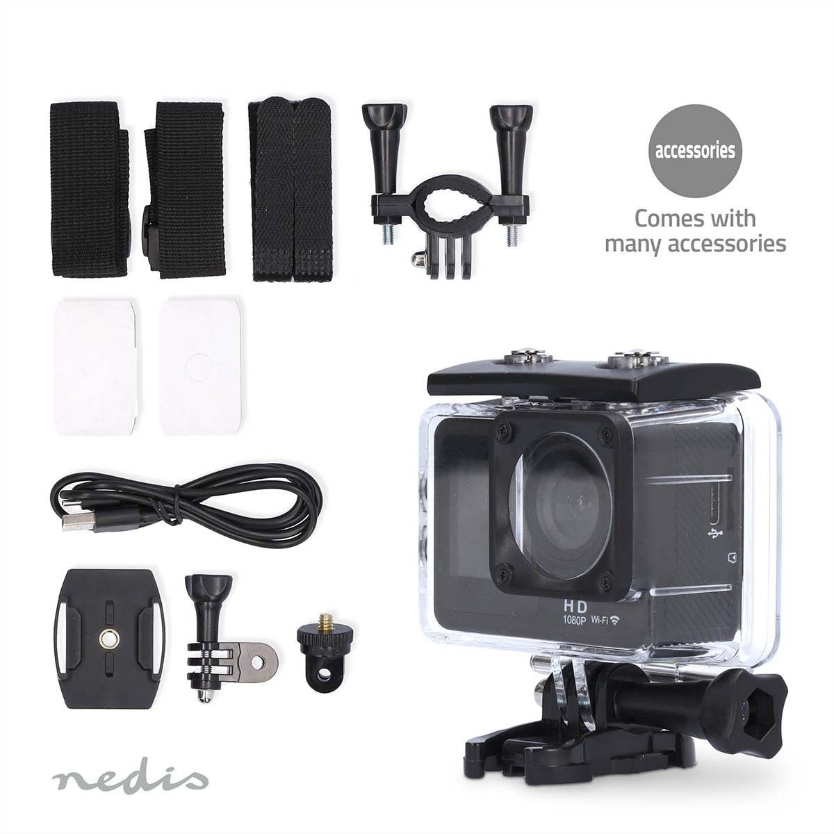 Nedis Action Cam 1080p, Dualscreen, 12Mp. 30fps, Wasserdicht bis 30m