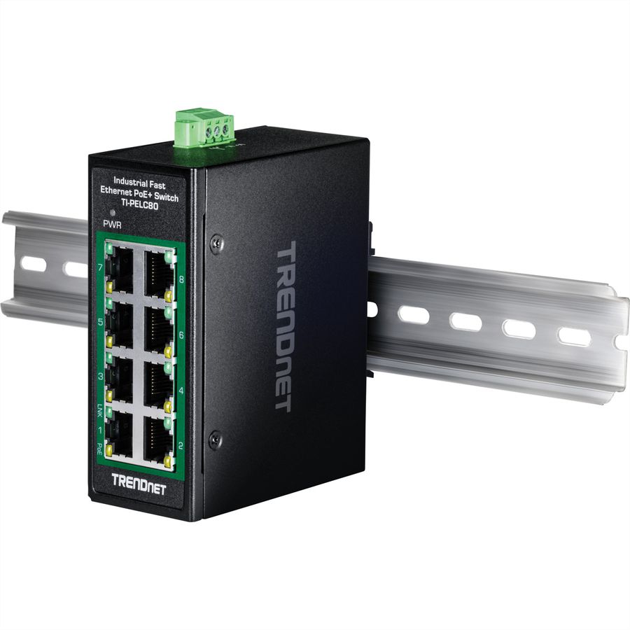 TRENDnet  TI-PELC80 Mini switch industriel rail DIN Fast Ethernet PoE+ à 8 ports