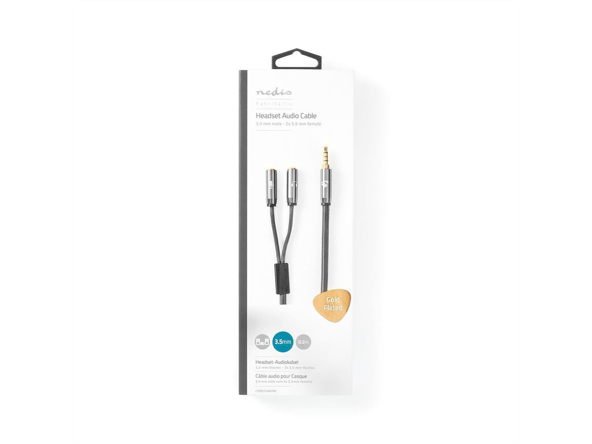 Nedis Stereo-Audiokabel, 3.5mm, 1x ST, 2x BU, grau, 0.2 m