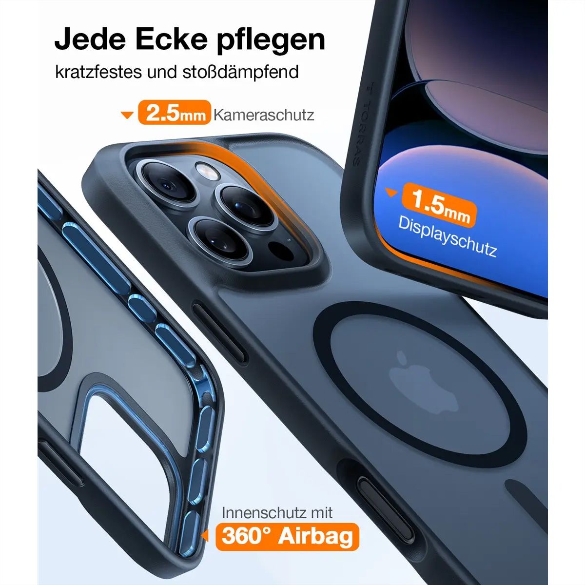 Torras Handyhülle Guardian iPhone 16 Pro, MagSafe, schwarz