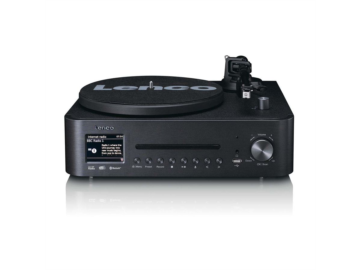 Lenco MC-760BK - Hi-Fi-Stereoanlage mit Plattenspieler und Lautsprechern, Internetradio, DAB+, FM, Bluetooth®, CD/MP3-Player - Schwarz