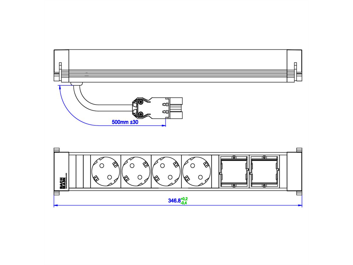 BACHMANN POWER FRAME Large 4x contact de protection 2x ABD