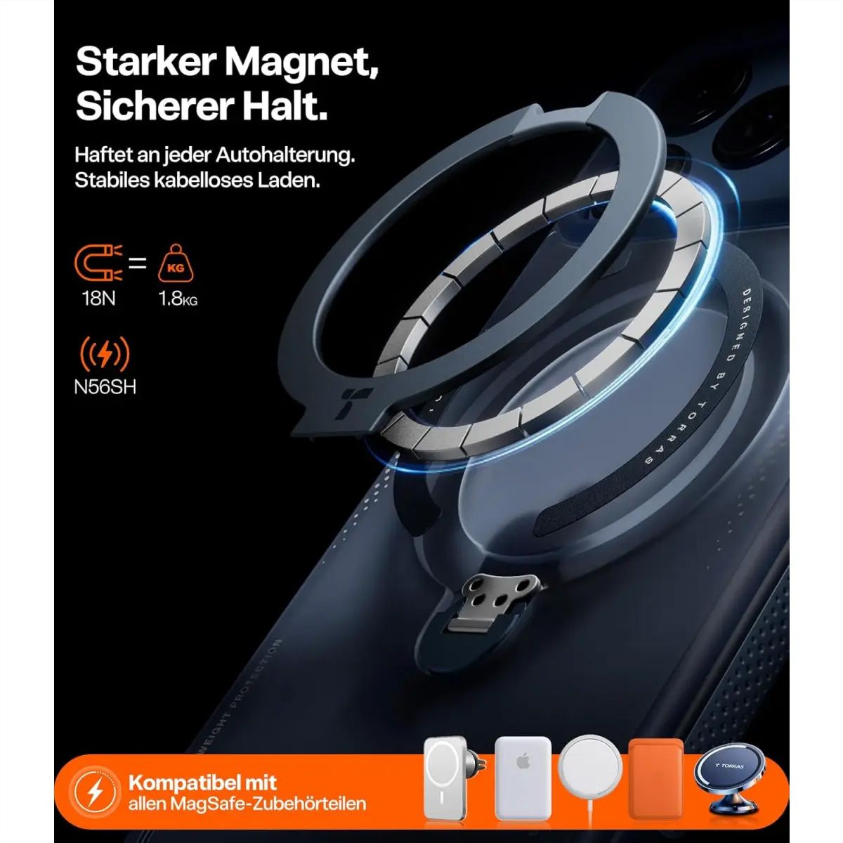 Torras Ostand Q3 Air Case, iPhone 17 Pro, MagSafe, bleu