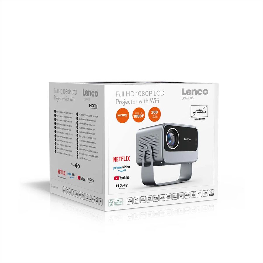 Lenco LPJ-960SI Full HD 1080p LCD-Projektor mit WLAN, , Silber