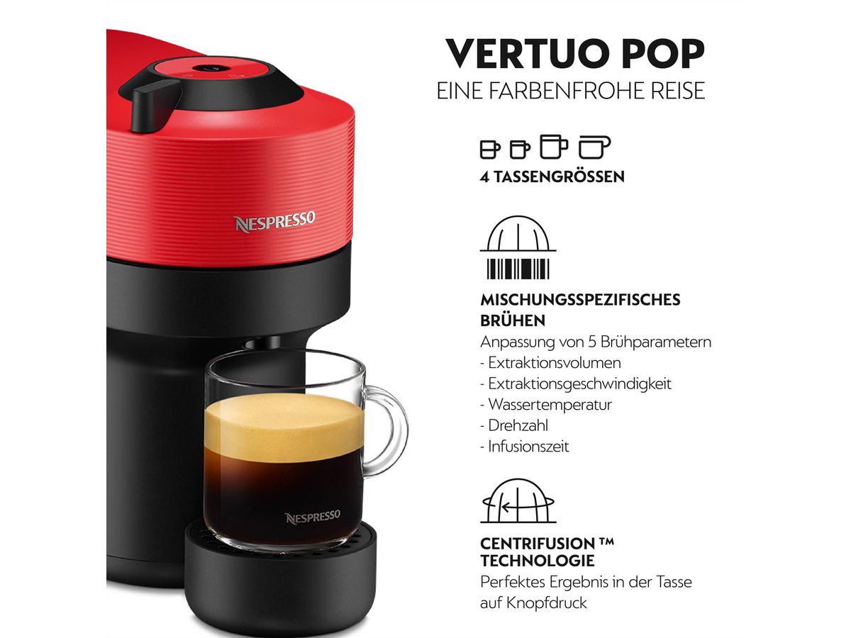 Krups Nespresso Vertuo Pop XN9205CH, Spicy Red, Vertuo, Bluetooth