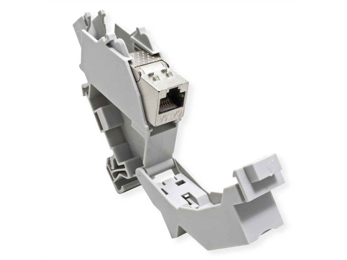 ROLINE Tragschienenadapter für Keystone Module, inkl. Cat.6A Keystone, geschirmt, 45°