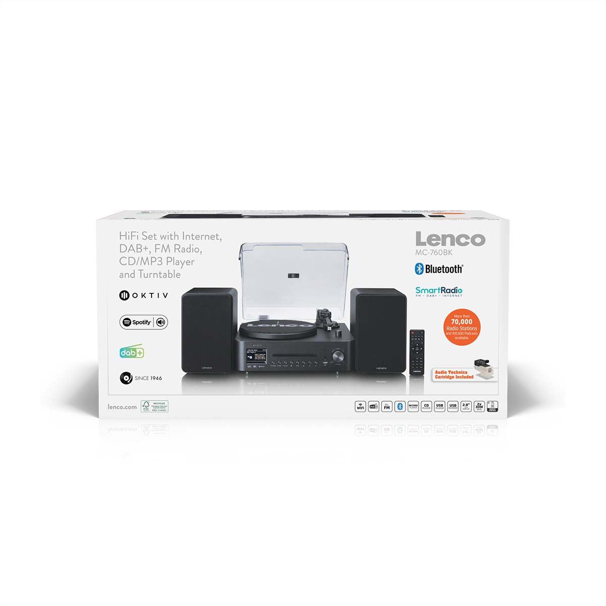 Lenco MC-760BK - Chaîne hi-fi stéréo avec platine vinyle et haut-parleurs, CD, MP3, BT, USB, RC