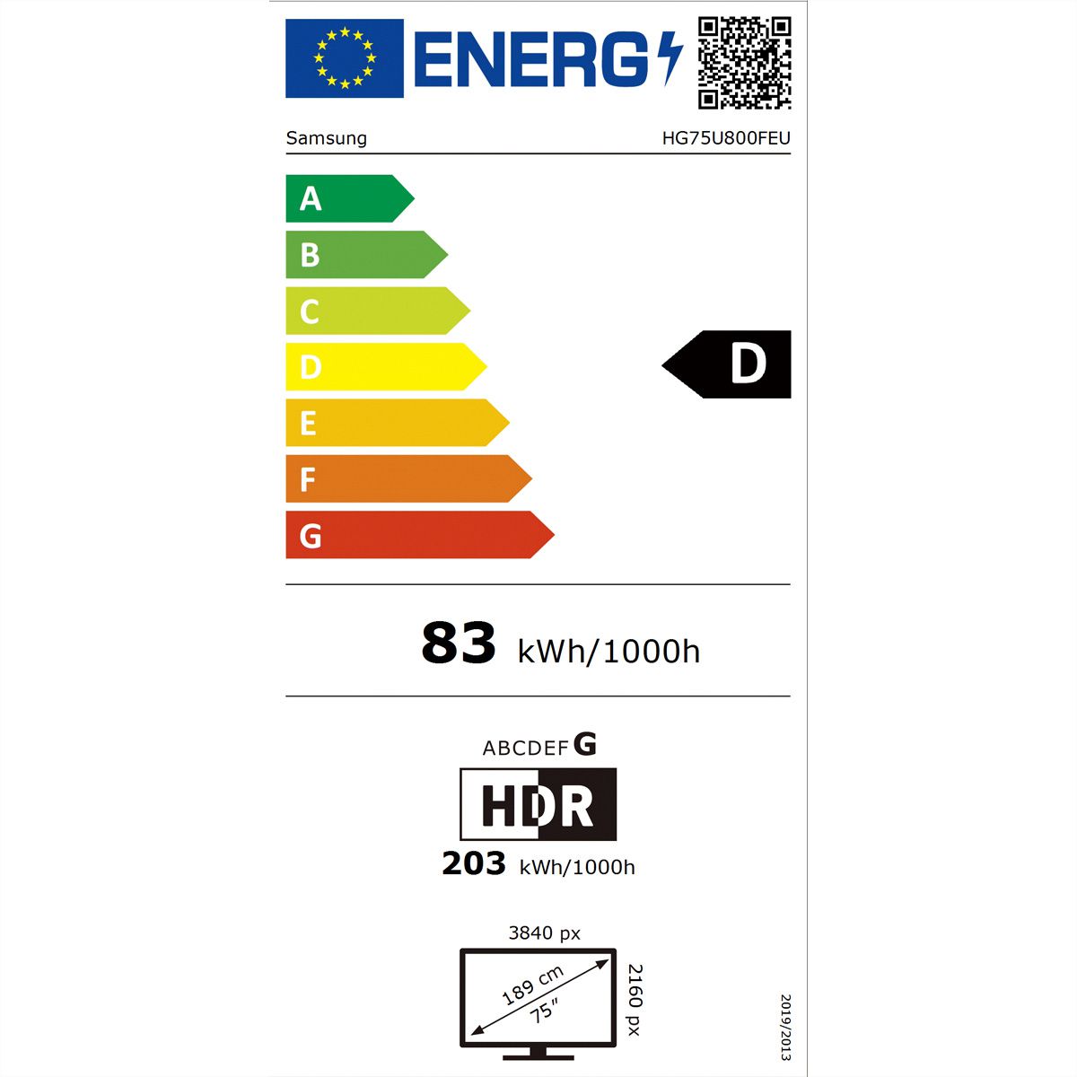 Samsung Hotel TV HG75U800, 75", noir