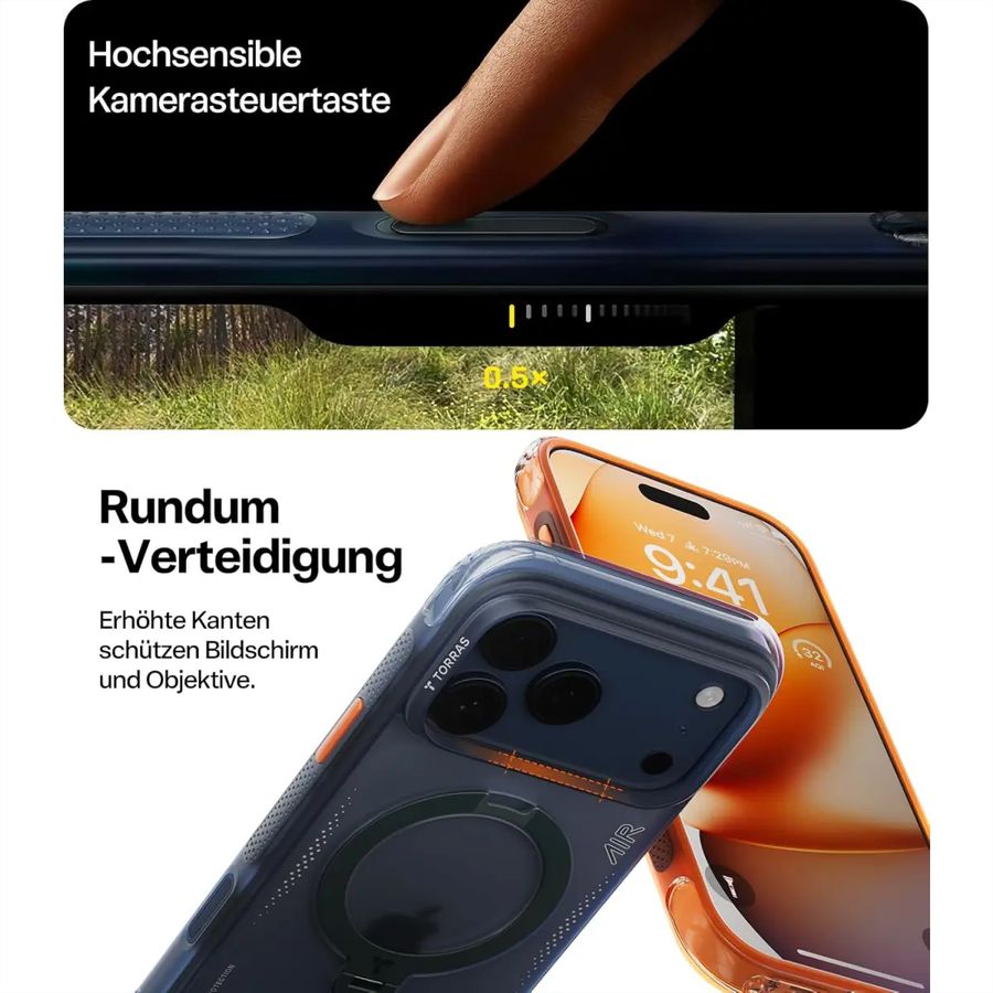 Torras Ostand Q3 Air Case, iPhone 17 Pro, Magsafe, orange