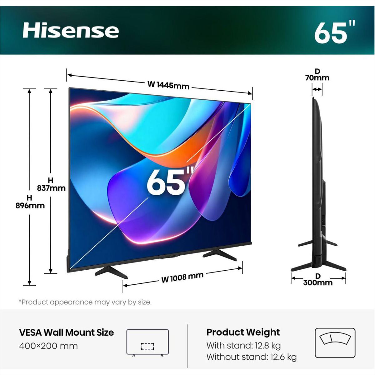 Hisense TV 65A6S 65", 4K, 60Hz, 300 Nits