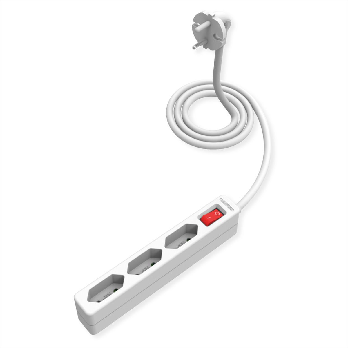 VALUE 3-fach Euro-Steckdosenleiste, mit Schalter, Konturenstecker, weiß, 2 m