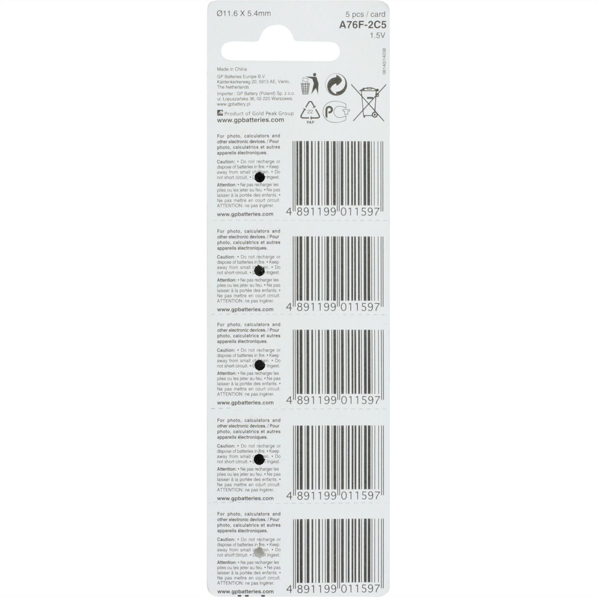 GP Batteries Alkaline LR44/76A 10x 1,5V Knopfzelle