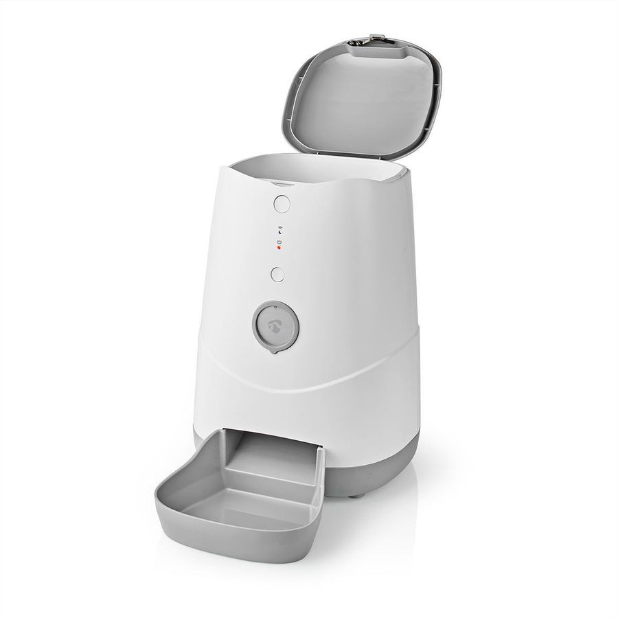 Distributeur de nourriture Nedis SmartLife Wi-Fi 3,7 l pour chiens et chats, Android™ / IOS, Blanc, Gris