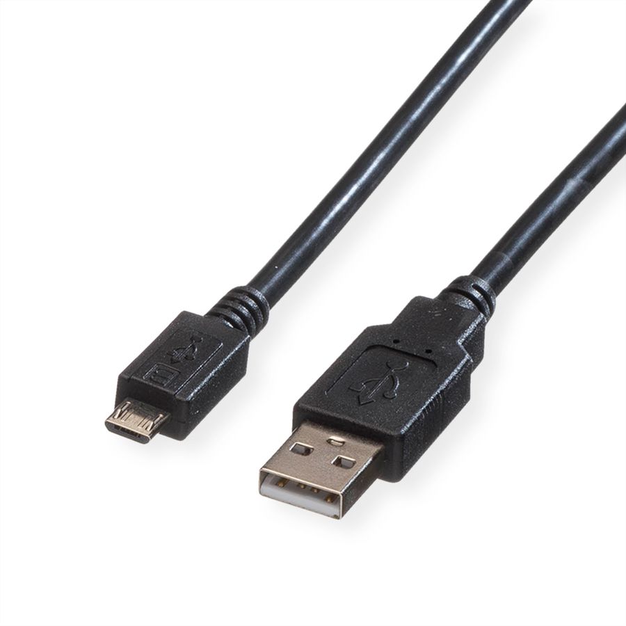 ROLINE Câble USB 2.0, USB A mâle - Micro USB B mâle, noir, 0,8 m