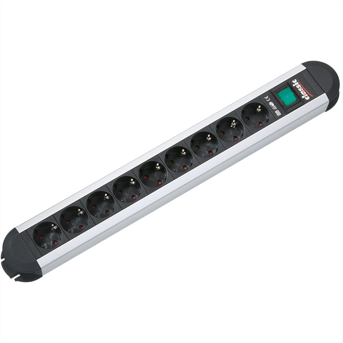 BACHMANN PRIMO Bâti de prises 9x contact de protection, aluminium, avec interrupteur, 1,75 m
