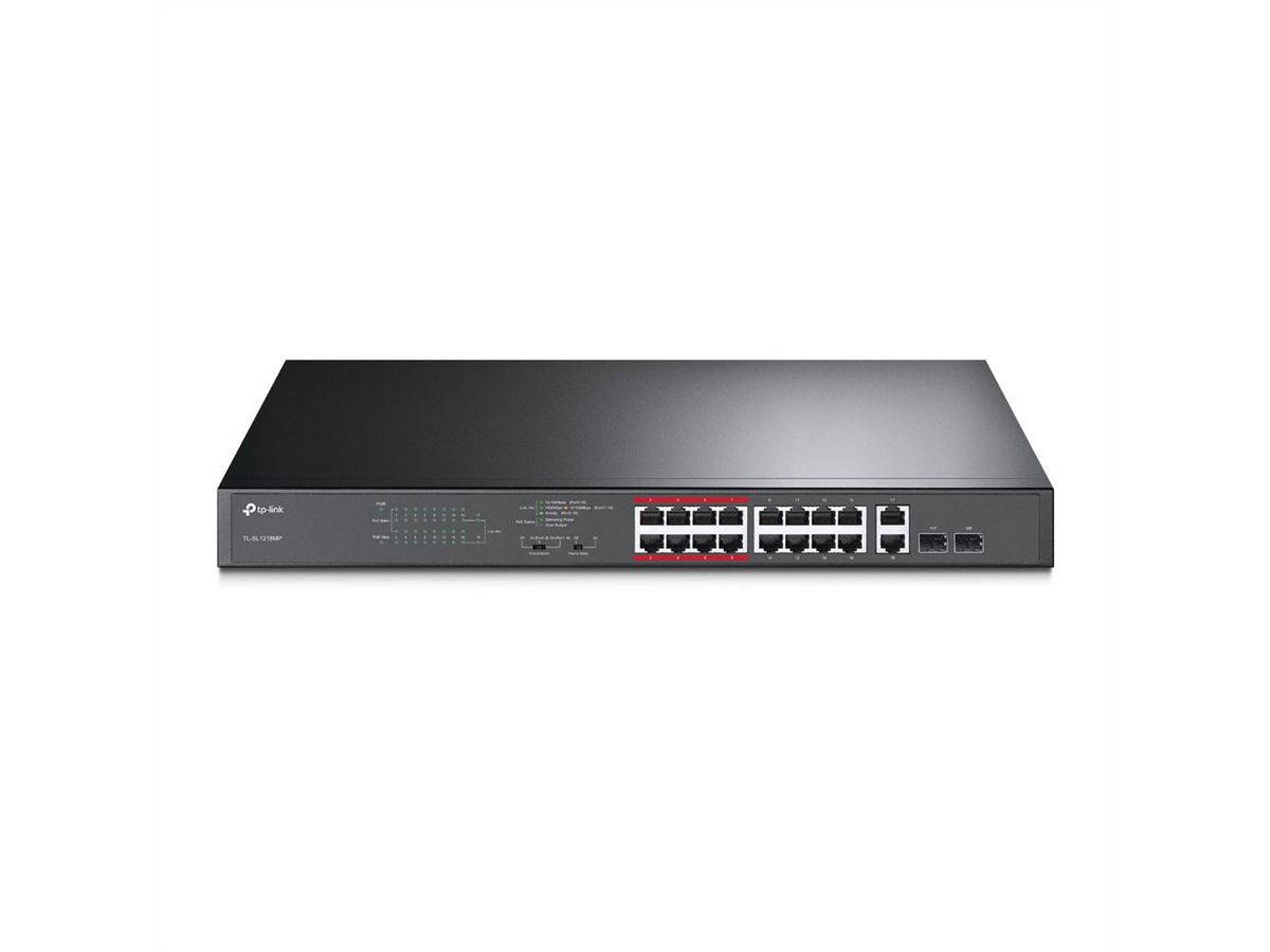 TP-Link TL-SL1218MP PoE Switch , 16x 10/100 Mbps PoE+ Ports
