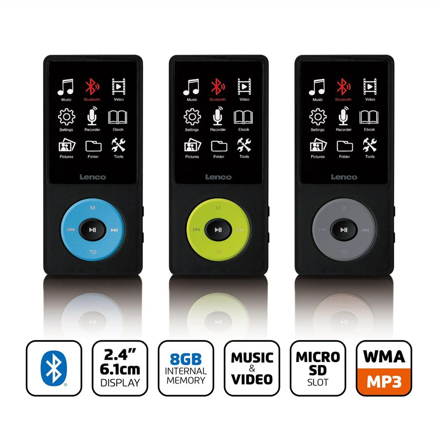 Lenco MP3/MP4-Spieler mit Bluetooth, 8 GB internem Speicher, schwarz