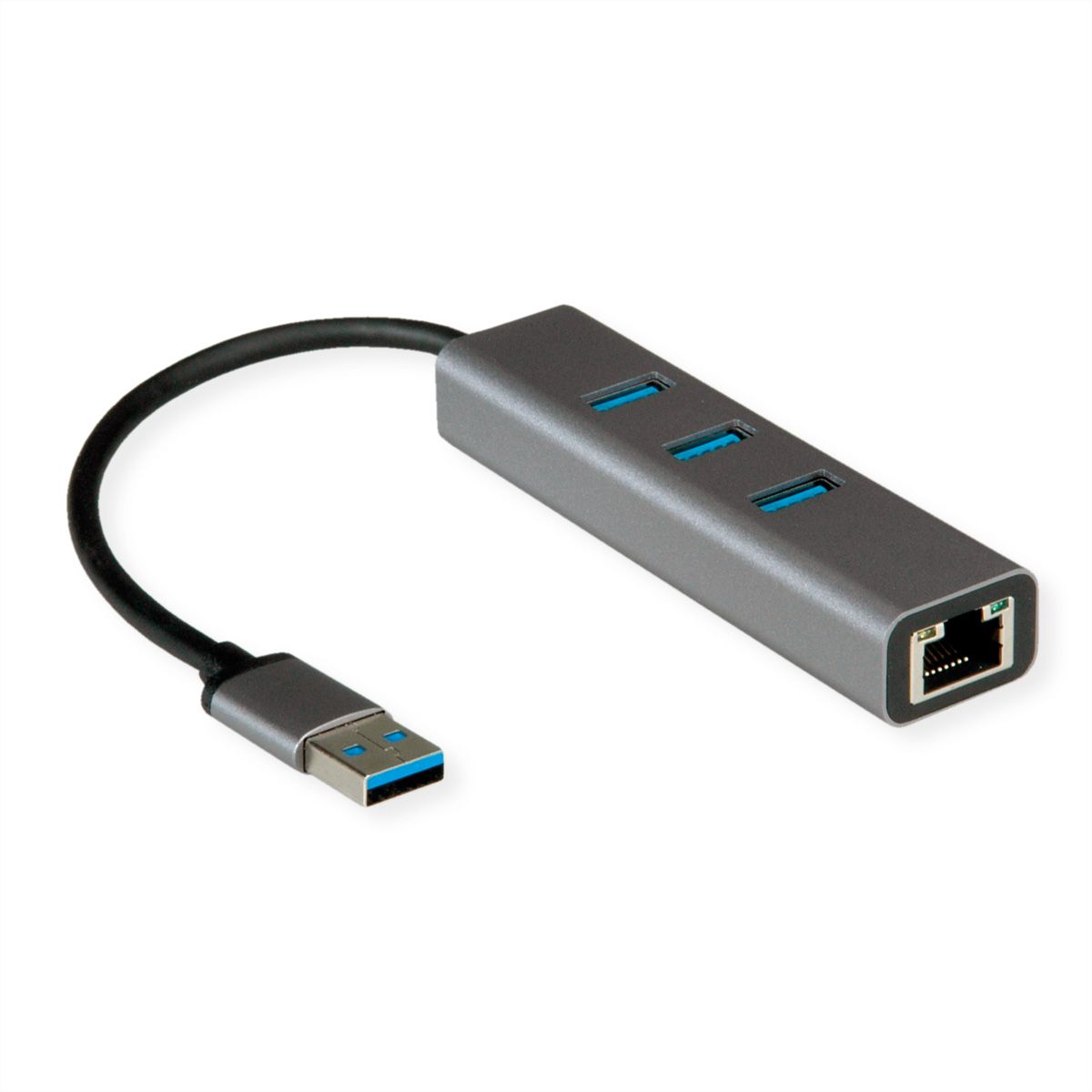 ROLINE Convertisseur USB-A - Gigabit Ethernet + Hub