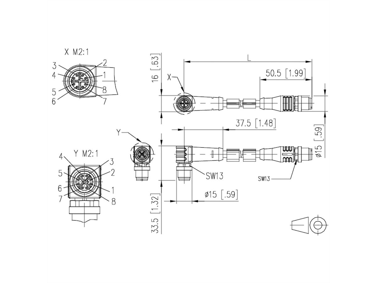 METZ CONNECT Verbindungsleitung M12 ST-M12 ST, 8-pol X-kodiert, gerade-gewinkelt, 2 m