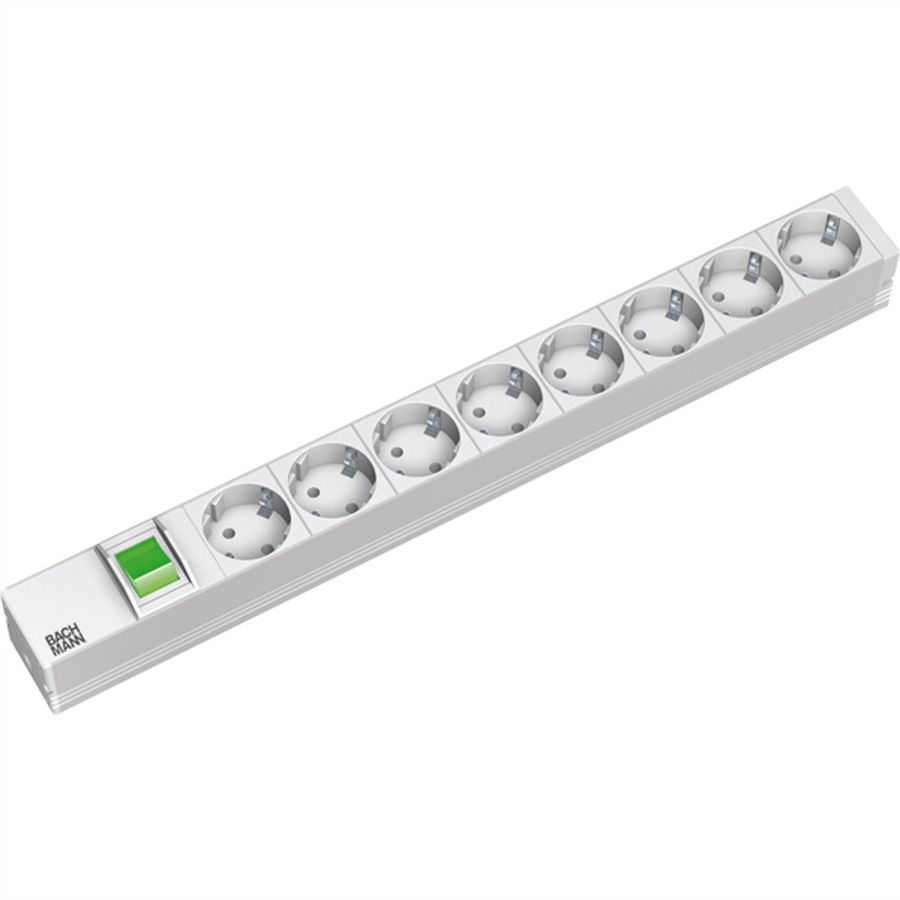 BACHMANN Bâti de prises 19" 8x, avec interrupteur, alum.