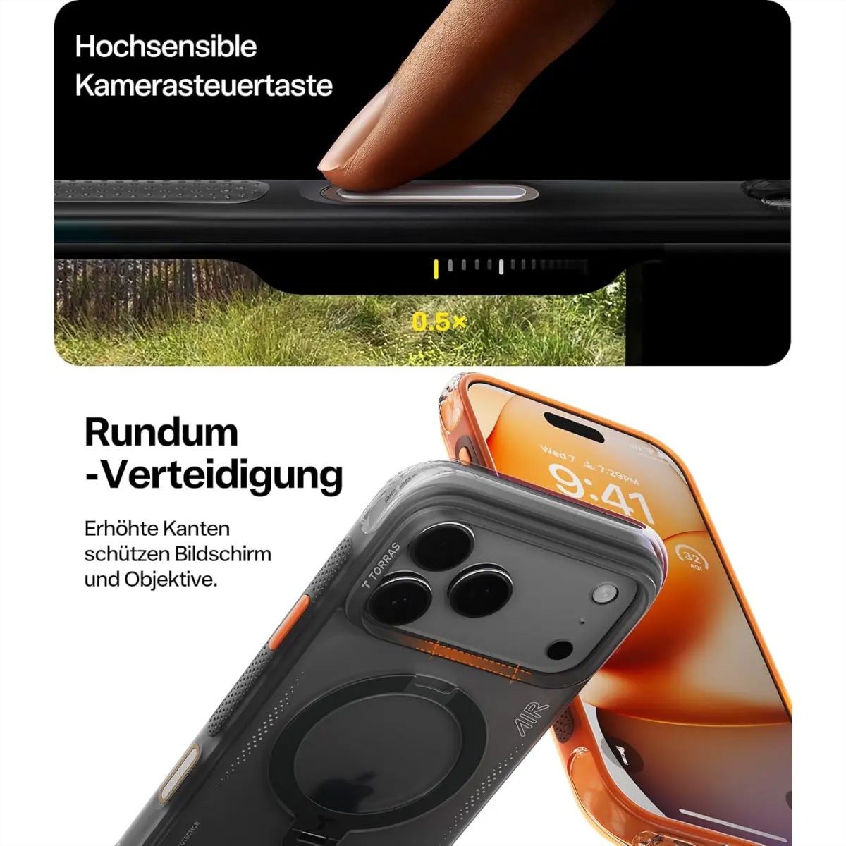 Torras Ostand Q3 Air Case, iPhone 17 Pro, MagSafe, noir