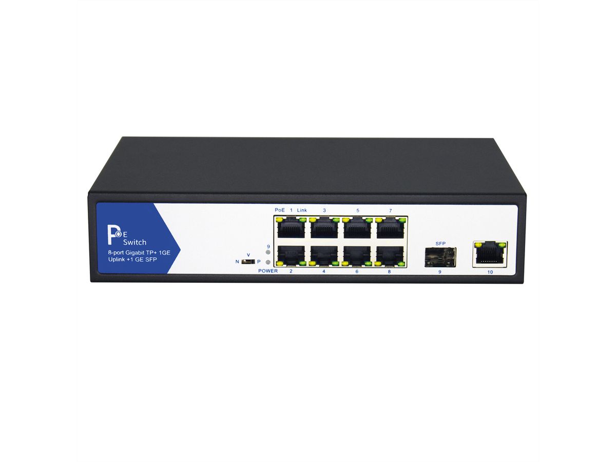 VALUE PoE+ Gigabit Ethernet Switch, 8+2 Uplink Ports (1x GbE und 1x SFP)