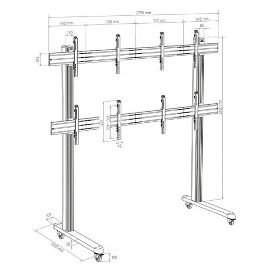 Hagor Wandhalterung HA-VWT 2 x 2 Portrait, Videowall-Trolley, schwarz